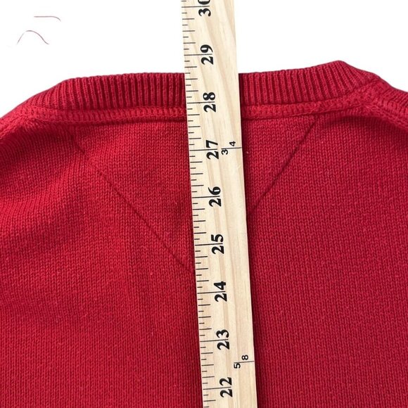 Tommy Hilfiger Mens L Red Sweater Crewneck Pullover Classic Preppy Logo Cotton - Picture 8 of 8